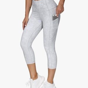 THE GYM PEOPLE Thick High Waist Yoga Pants with Pockets Capris, Tie Dye White, L